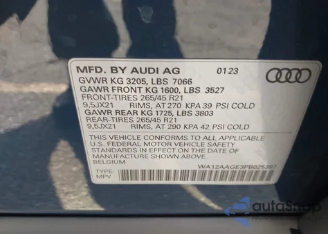 2023 Audi E-Tron Sportback Premium Plus S Line Quattro from USA, damaged, VIN WA12AAGE3PB025397